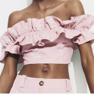 ZARA EMBROIDERED LINEN BLEND CROP TOP NWT size XS